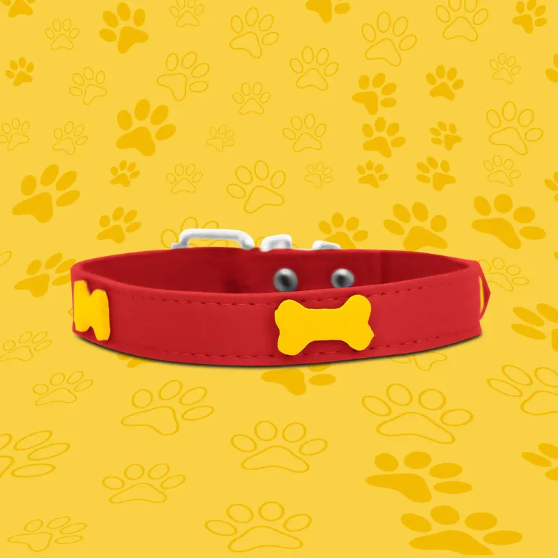 Collar Sintético Color Rojo Con Amarillo Para Mascota 2
