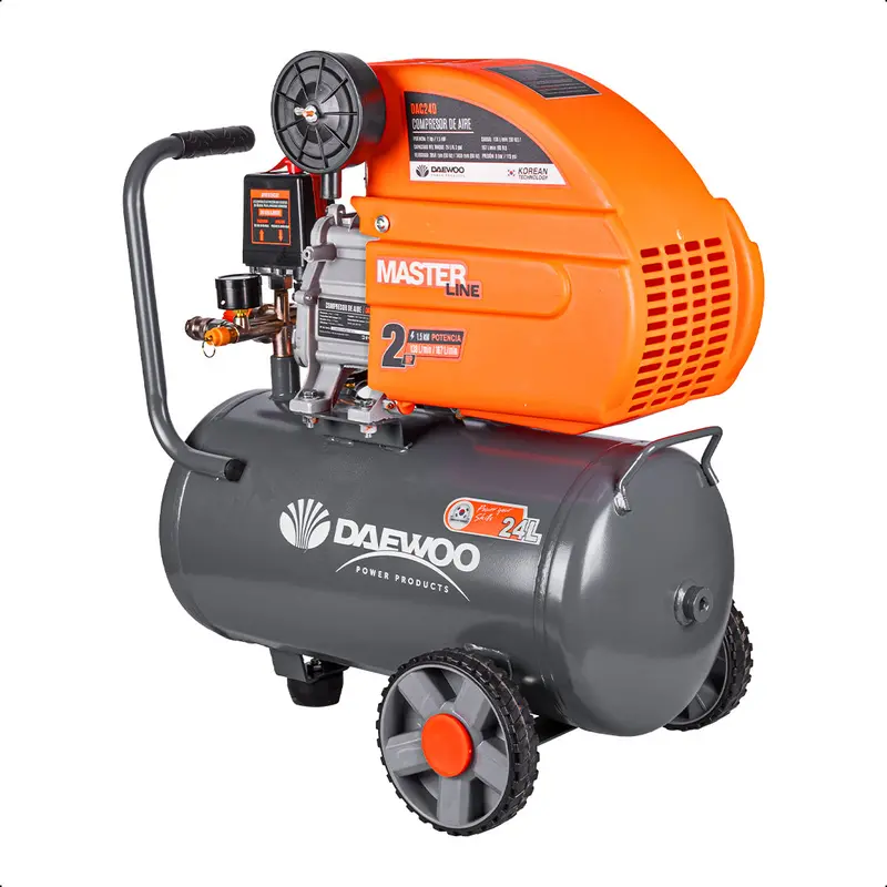 Compresor De Aire, Lubricado, Horizontal 24L 2Hp 110V 115Psi (+Kit) Daewoo 1