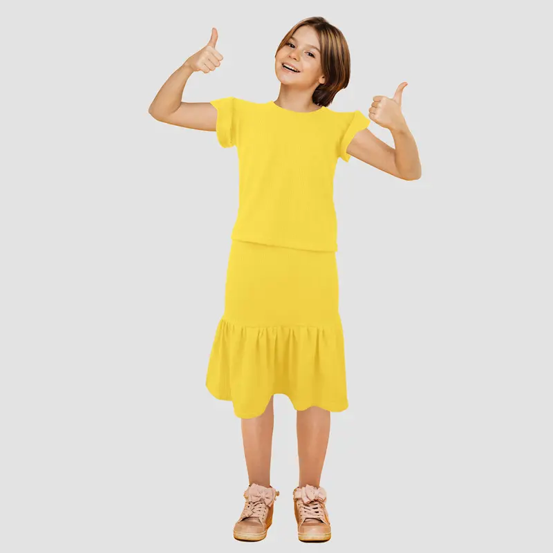 Conjunto De Blusa Con Falda Para Niña, Color Amarillo 1