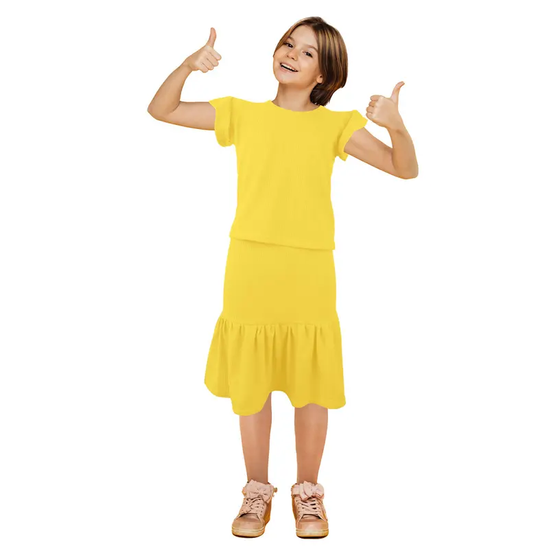 Conjunto De Blusa Con Falda Para Niña, Color Amarillo 2