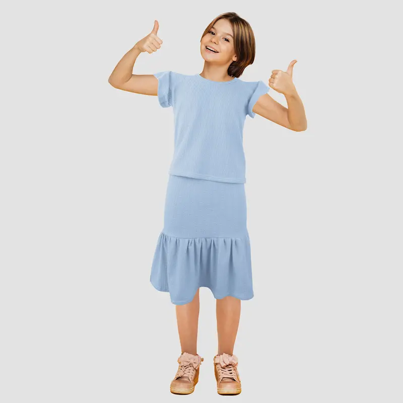 Conjunto De Blusa Con Falda Para Niña, Color Azul 1