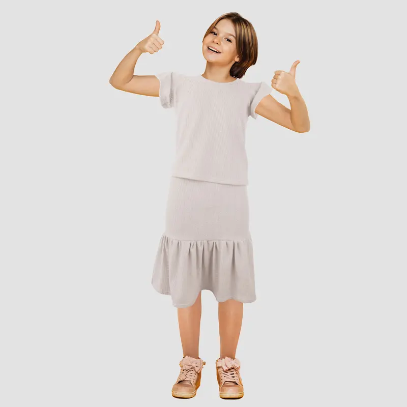 Conjunto De Blusa Con Falda Para Niña, Color Beige 1