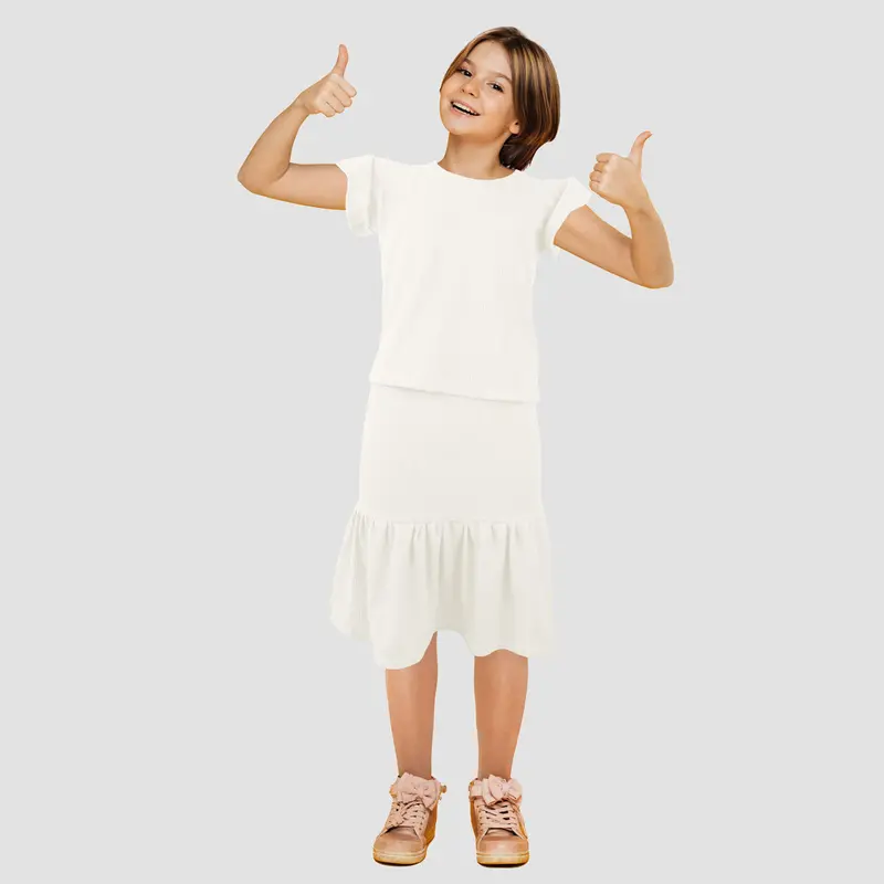 Conjunto De Blusa Con Falda Para Niña, Color Blanco 1