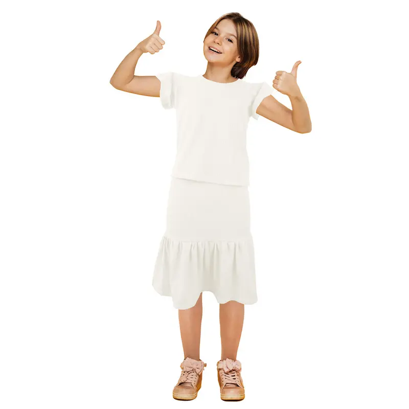Conjunto De Blusa Con Falda Para Niña, Color Blanco 2