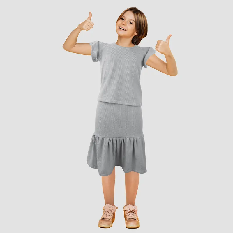 Conjunto De Blusa Con Falda Para Niña, Color Gris 1