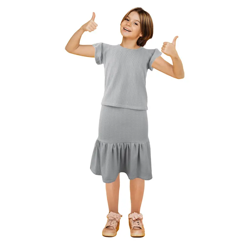 Conjunto De Blusa Con Falda Para Niña, Color Gris 2