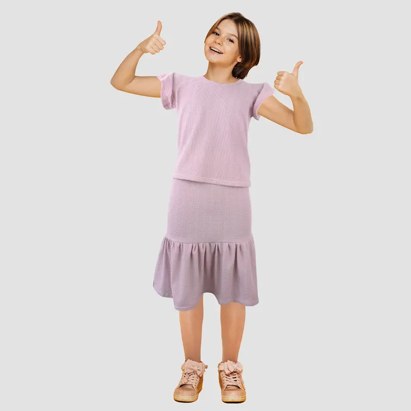 Conjunto De Blusa Con Falda Para Niña, Color Lila 1
