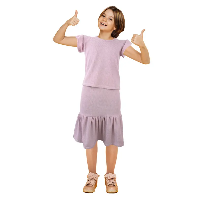 Conjunto De Blusa Con Falda Para Niña, Color Lila 2