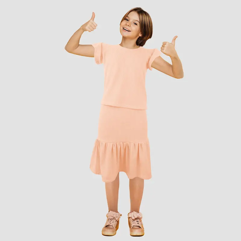 Conjunto De Blusa Con Falda Para Niña, Color Melón 1