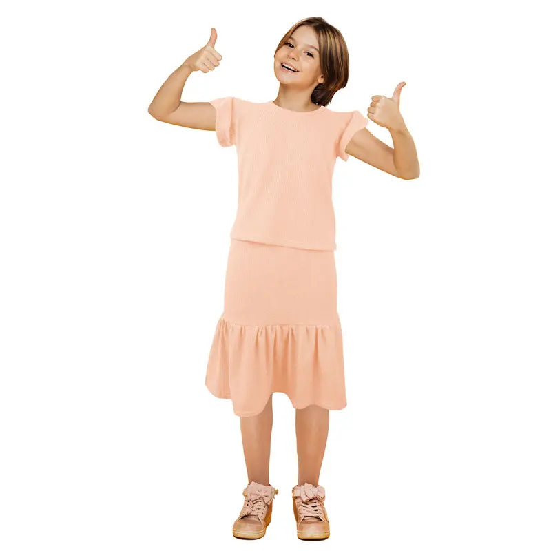Conjunto De Blusa Con Falda Para Niña, Color Melón 2