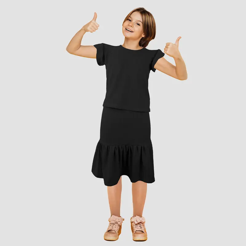 Conjunto De Blusa Con Falda Para Niña, Color Negro 1