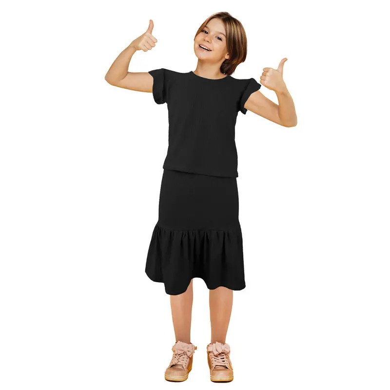 Conjunto De Blusa Con Falda Para Niña, Color Negro 2