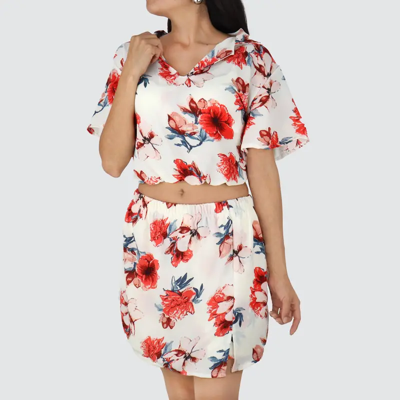Conjunto De Blusa Y Short Falda Para Dama, Color Blanco 1