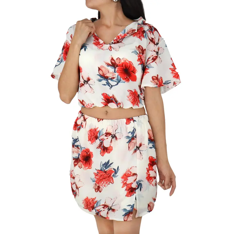 Conjunto De Blusa Y Short Falda Para Dama, Color Blanco 2