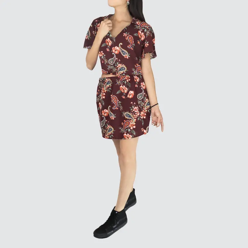 Conjunto De Blusa Y Short Falda Para Dama, Color Café 1