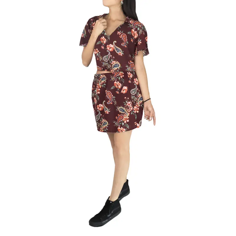 Conjunto De Blusa Y Short Falda Para Dama, Color Café 2