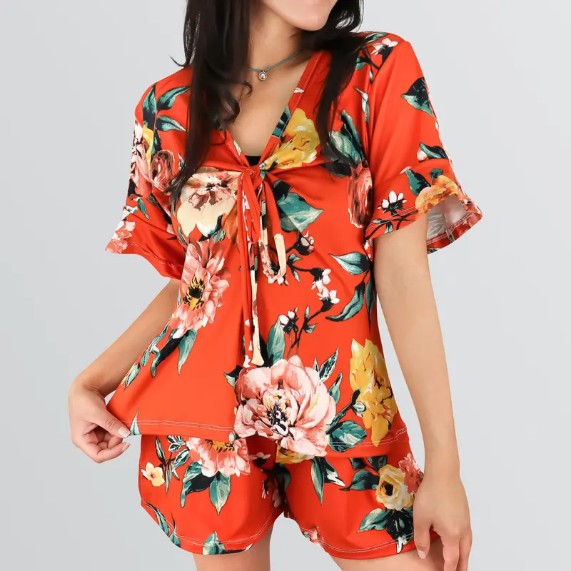 Conjunto De Blusa Y Short Para Dama, Color Naranja 1