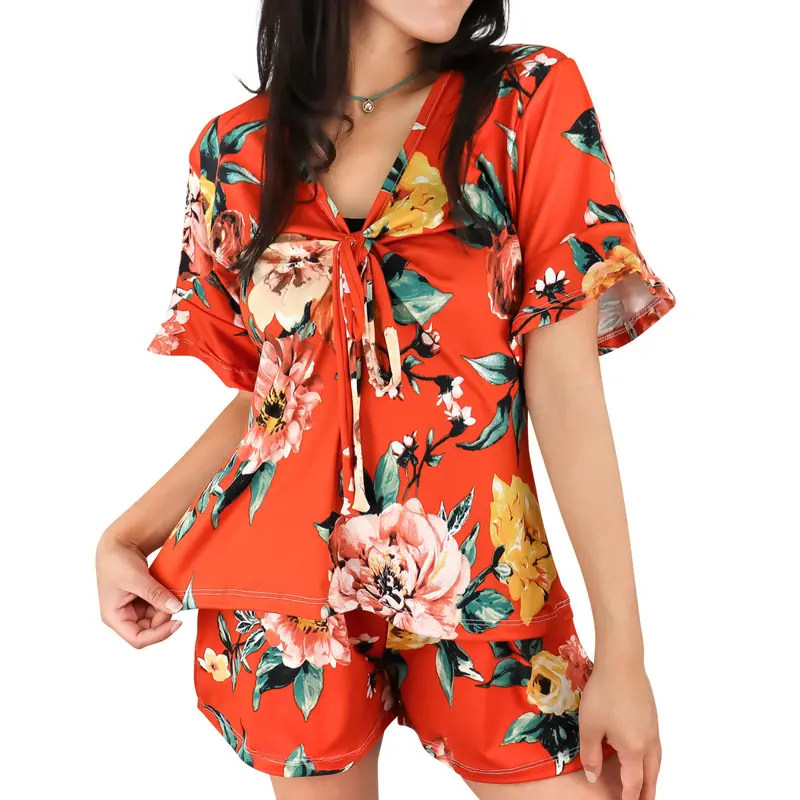 Conjunto De Blusa Y Short Para Dama, Color Naranja 2