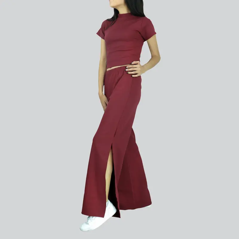 Conjunto Juvenil De Blusa Y Pantalón Con Abertura Lateral, Color Vino 1
