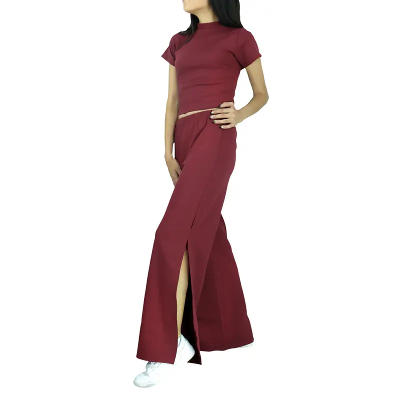Conjunto Juvenil De Blusa Y Pantalón Con Abertura Lateral, Color Vino 2