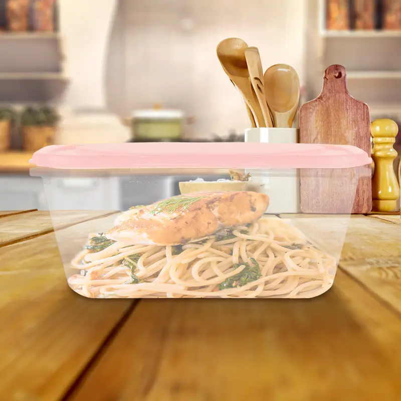 Contenedor Cuadrado De Plástico Color Rosa Para Alimentos, 570Ml 1
