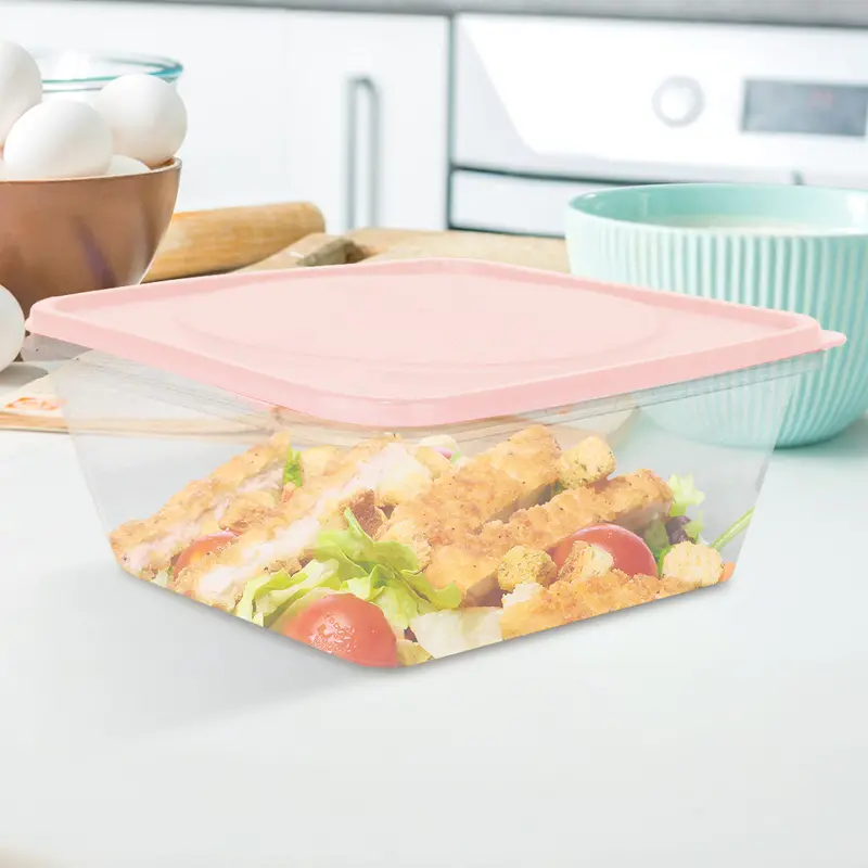 Contenedor Cuadrado De Plástico Color Rosa Para Alimentos, 570Ml 2