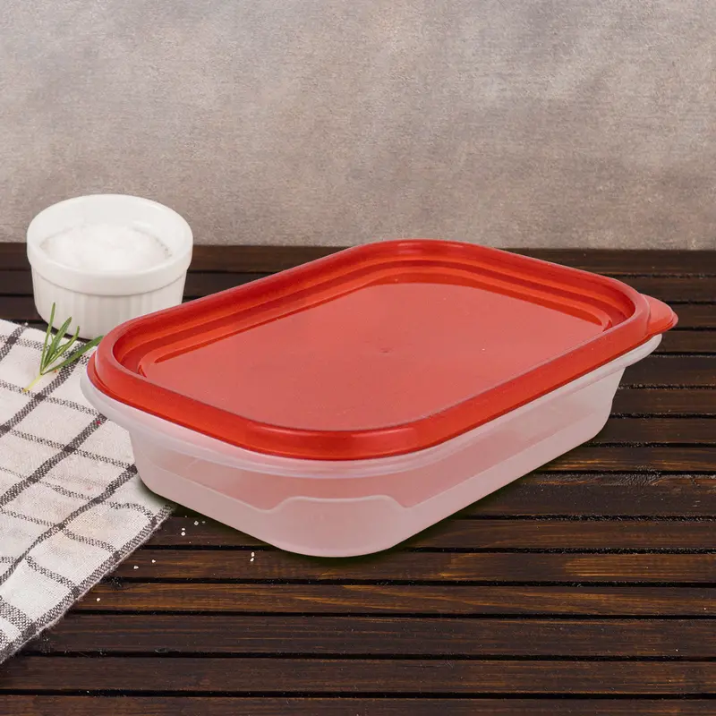Contenedor De Plástico Rectangular Color Rojo 946 Ml. 1