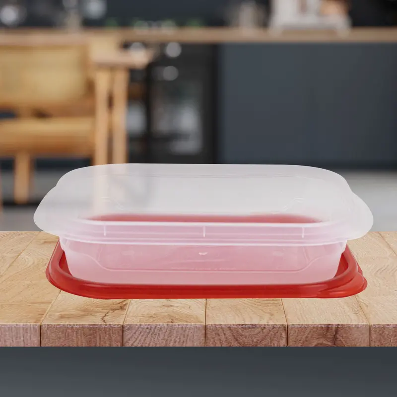 Contenedor De Plástico Rectangular Color Rojo 946 Ml. 2