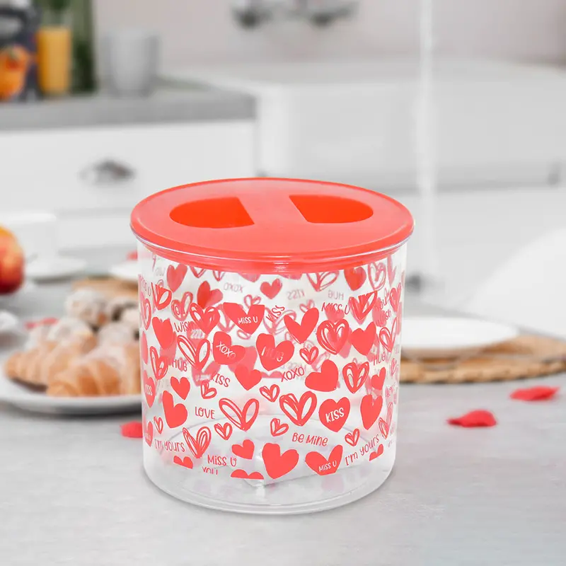 Contenedor De Plástico Redondo Diseño Corazones, Color Rojo 1