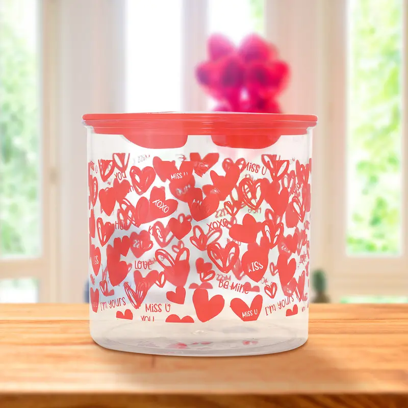 Contenedor De Plástico Redondo Diseño Corazones, Color Rojo 2