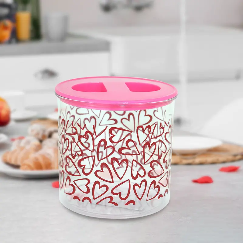 Contenedor De Plástico Redondo Diseño Corazones, Color Rosa 1