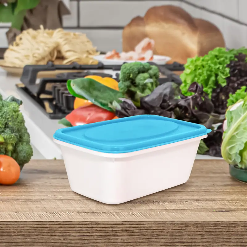 Contenedor Rectangular De Plástico Color Blanco/Azul Para Alimentos, 250Ml 1