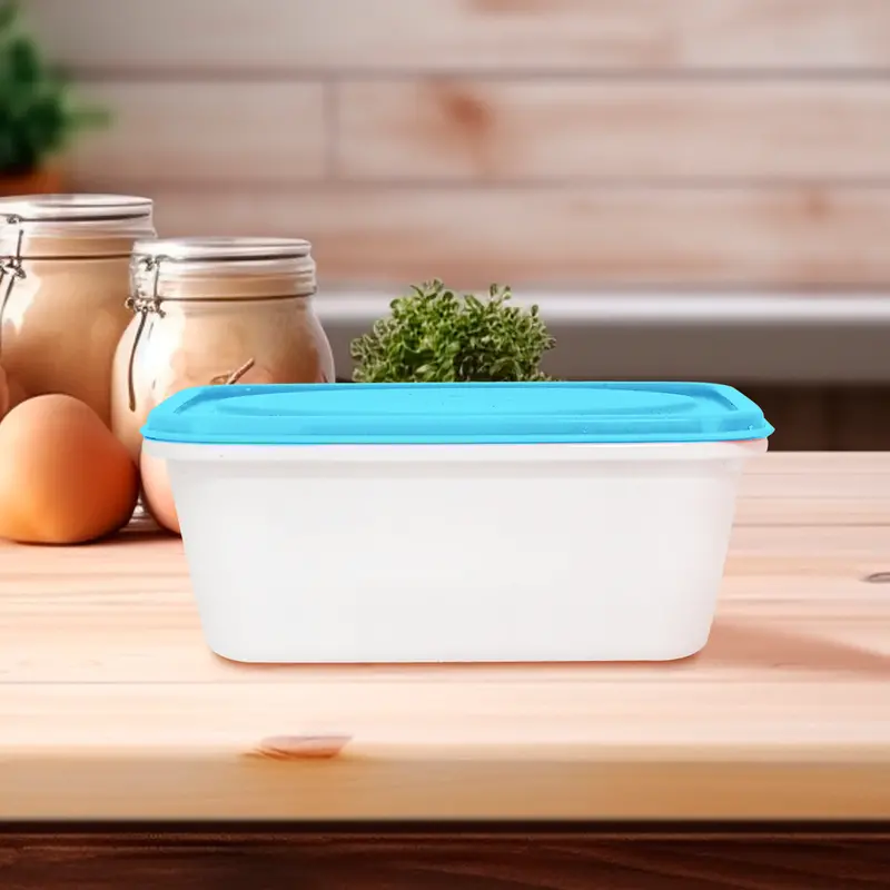 Contenedor Rectangular De Plástico Color Blanco/Azul Para Alimentos, 250Ml 2
