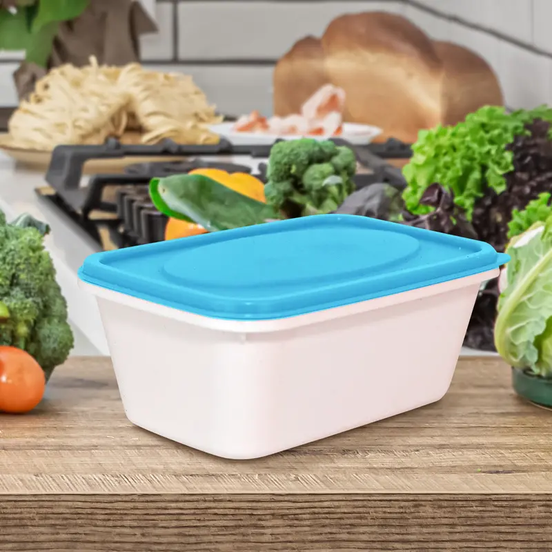 Contenedor Rectangular De Plástico Color Blanco/Azul Para Alimentos, 520Ml 1