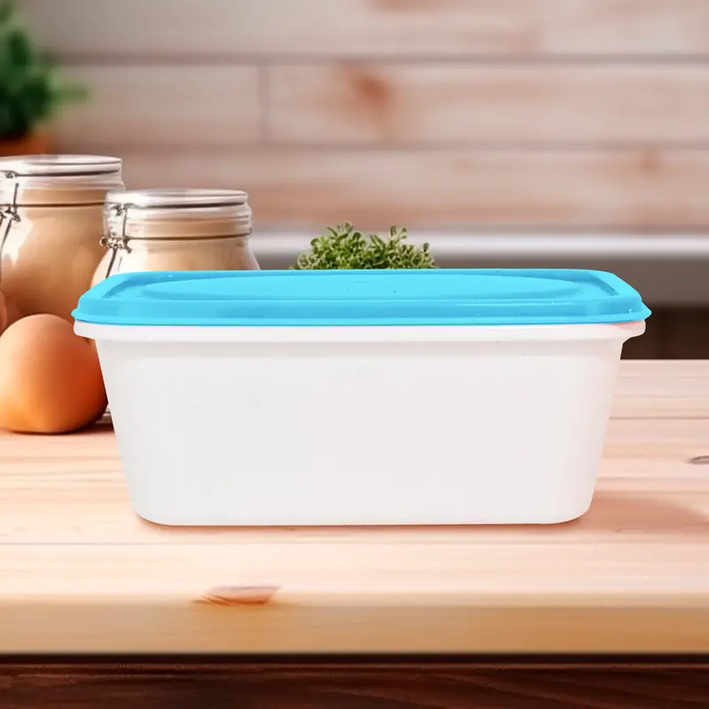 Contenedor Rectangular De Plástico Color Blanco/Azul Para Alimentos, 520Ml 2