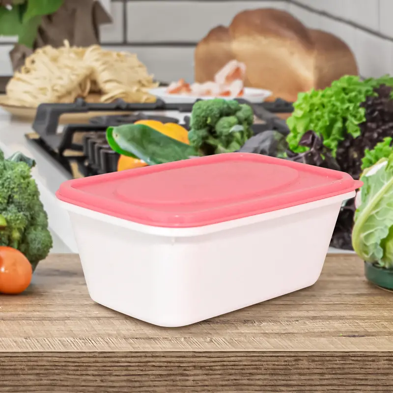 Contenedor Rectangular De Plástico Color Blanco/Rosa Para Alimentos, 520Ml 1
