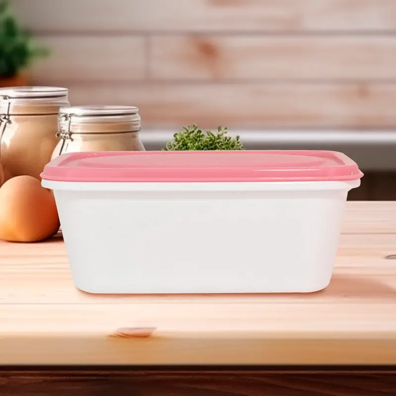 Contenedor Rectangular De Plástico Color Blanco/Rosa Para Alimentos, 520Ml 2