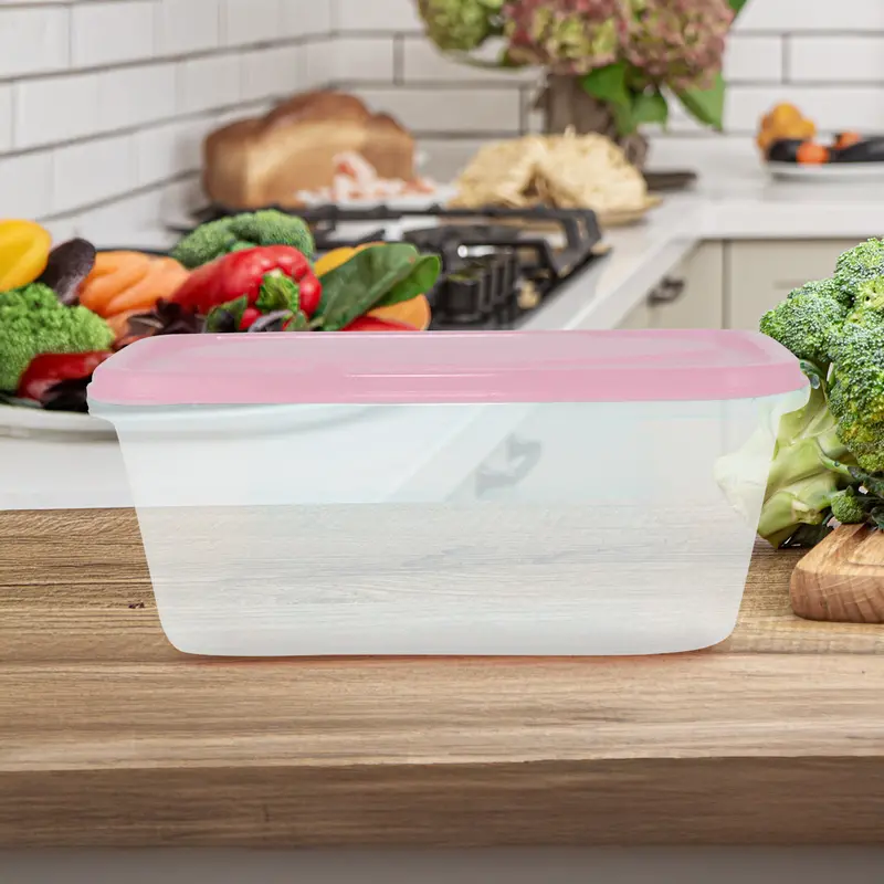Contenedor Rectangular De Plástico Color Rosa Para Alimentos 1