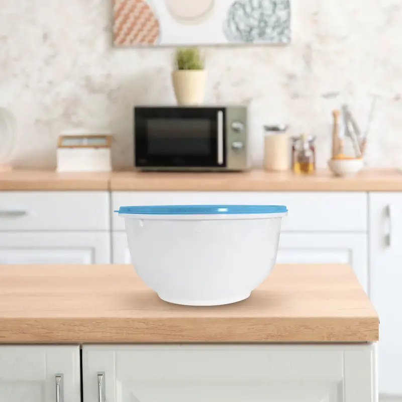 Contenedor Redondo De Plástico Color Blanco/Azul Para Alimentos, 820Ml 1