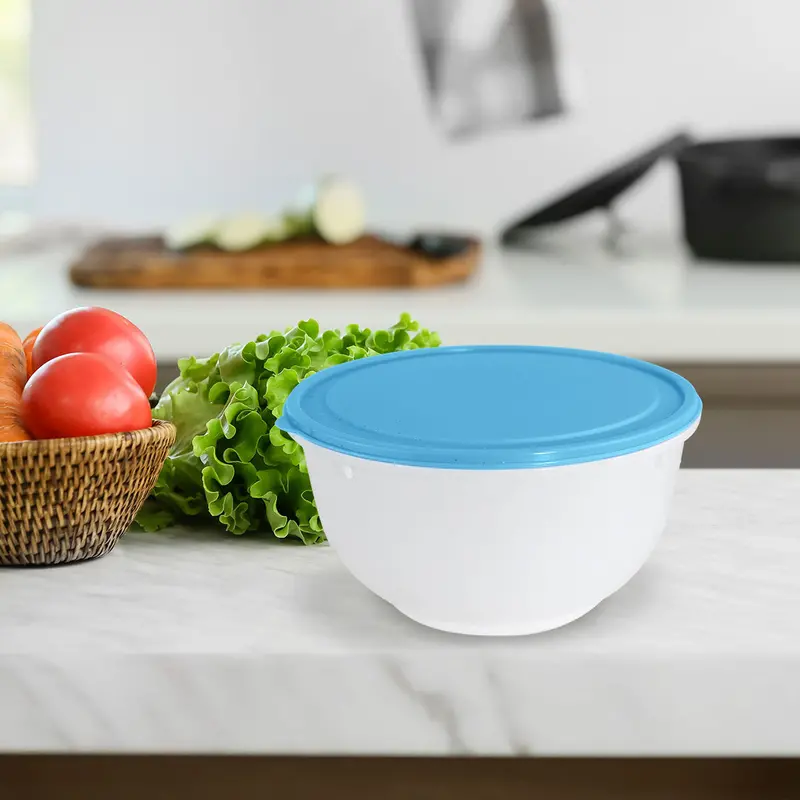 Contenedor Redondo De Plástico Color Blanco/Azul Para Alimentos, 820Ml 2