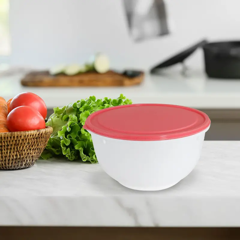 Contenedor Redondo De Plástico Color Blanco/Rosa Para Alimentos, 820Ml 2