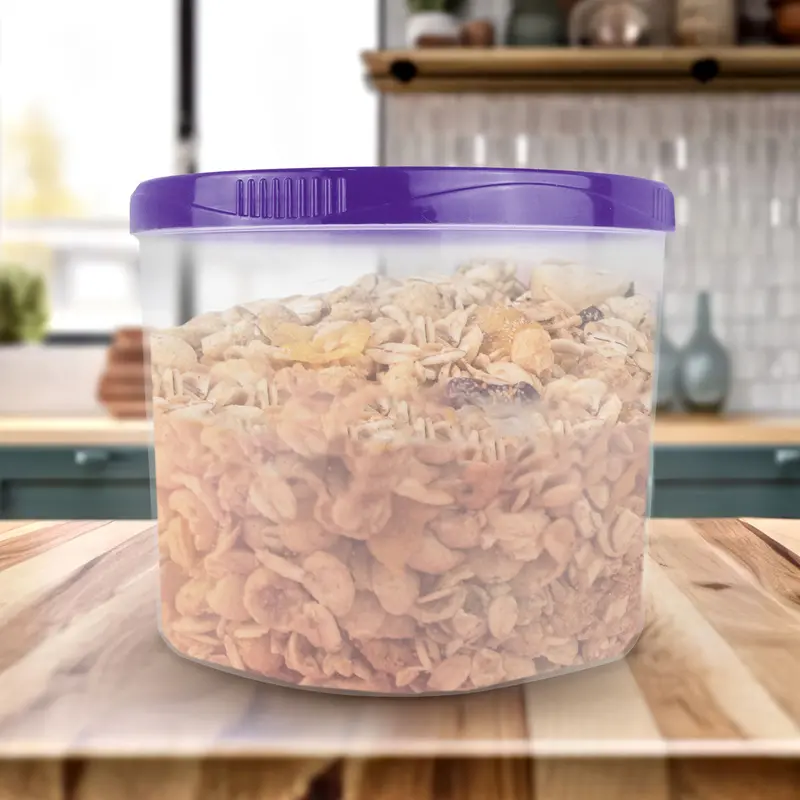 Contenedor Transparente Redondo, Tapa Color Morado, 1.2 L 1