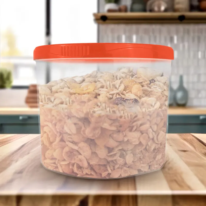 Contenedor Transparente Redondo, Tapa Color Naranja, 1.2 L 1