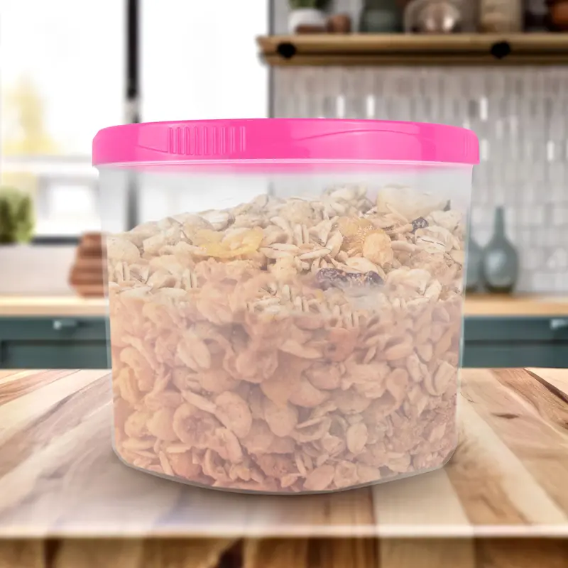 Contenedor Transparente Redondo, Tapa Color Rosa, 1.2 L 1