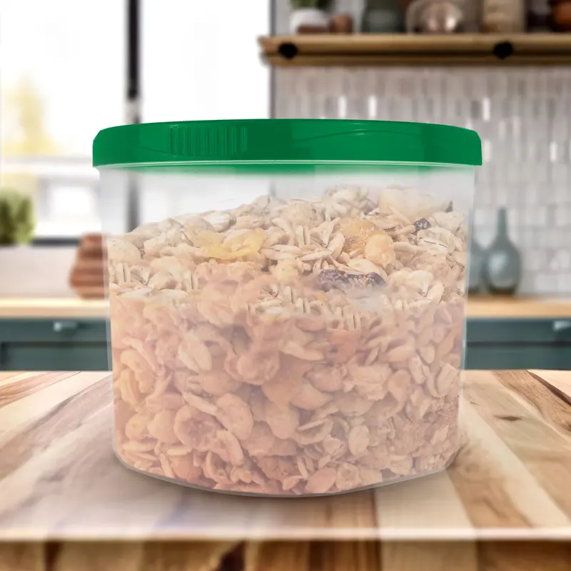 Contenedor Transparente Redondo, Tapa Color Verde, 1.2 L 1