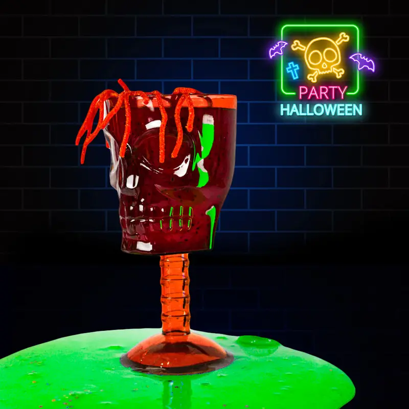 Copa Color Naranja Con Diseño De Cráneo 1