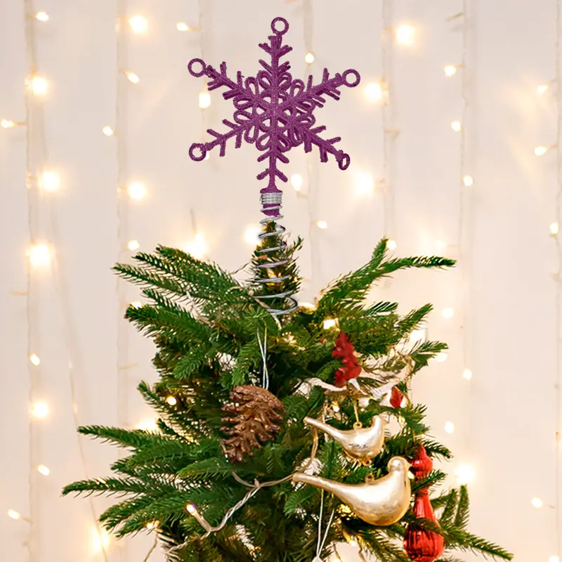 Copo De Nieve Color Fucsia Para Punta De Árbol De Navidad 1
