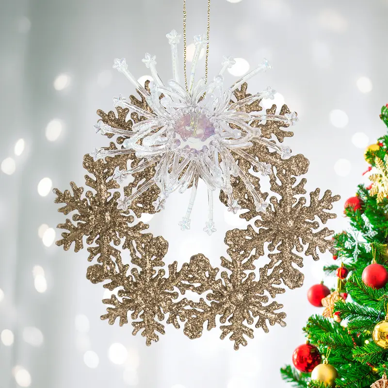 Copo De Nieve Con Glitter Y Adorno Plástico, Color Dorado 1