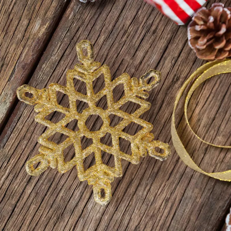 Copo De Nieve Decorativo Con Diamantina Color Oro, 4Pzas 2