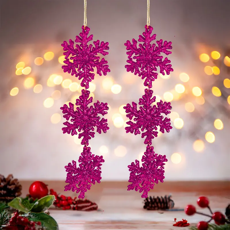 Copo De Nieve, Ornamento Colgante, Color Fucsia, 2 Pzas 1